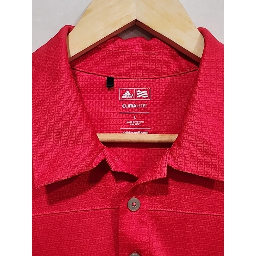 Adidas Climalite Golf Polo Mens L Red/Gray Short Sleeve, Collar,‎ Embroidered